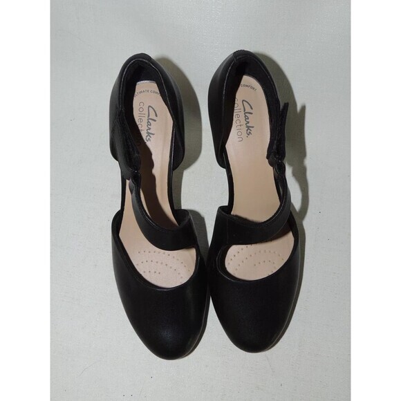 Clark's Ambyr Glow Asymmetrical Comfort Mary Jane Black Leather Pumps Sz. 9 - Picture 2 of 7